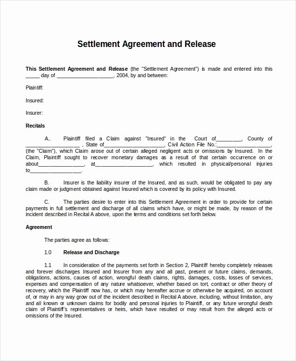 Car Accident Settlement Agreement form Beautiful 22 Agreement Templates Free Sample Example format