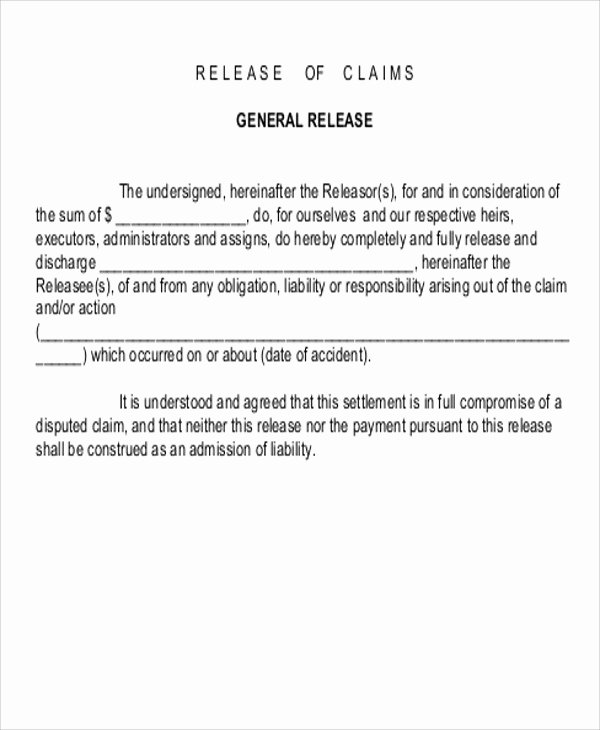 Car Accident Settlement Agreement form Elegant Sample Accident Release form 9 Examples In Word Pdf