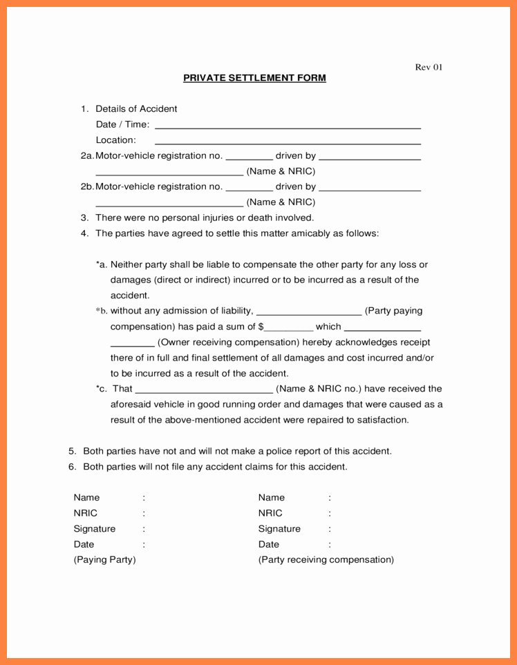 Car Accident Settlement Letter Template Lovely Car Accident Settlement Agreement