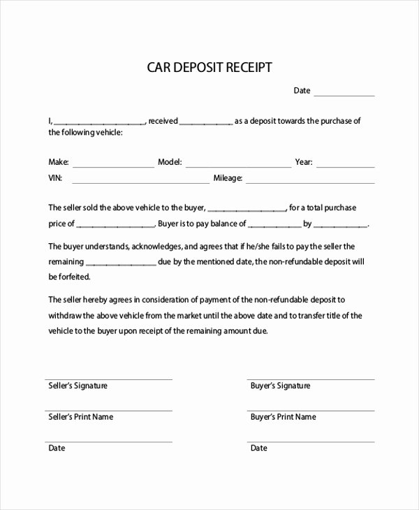 Car Deposit Agreement Beautiful Down Payment Receipt Sample 16 Examples In Word Pdf