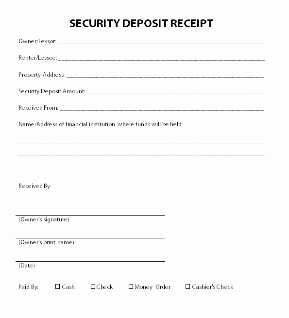 Car Deposit Agreement New Security Deposit Receipt Template Work