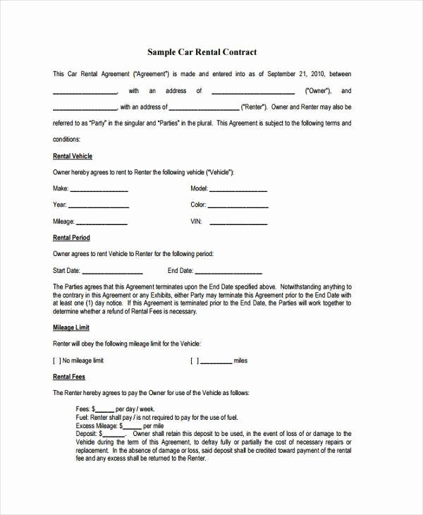 Car Deposit Contract Beautiful Sample Contract forms