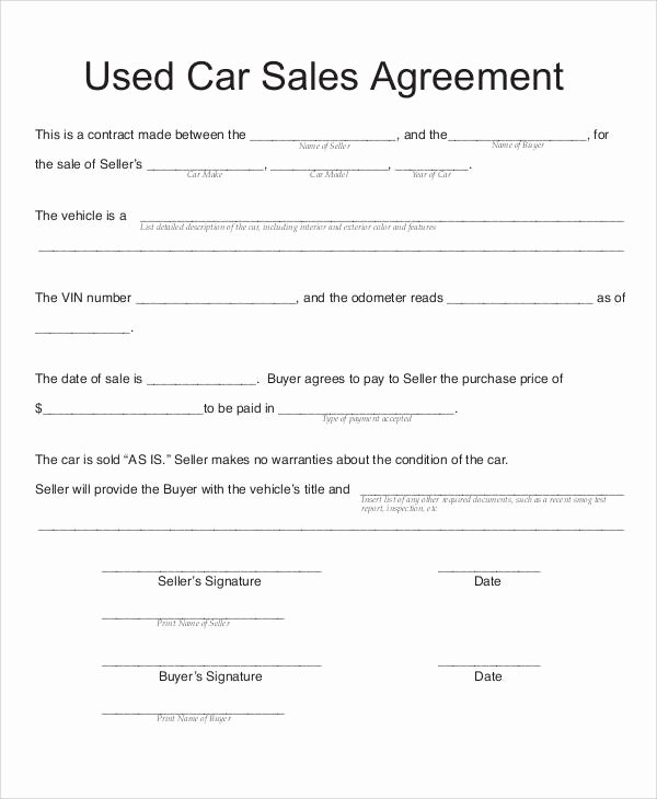 Car Deposit Contract Fresh Used Car Sales Agreement