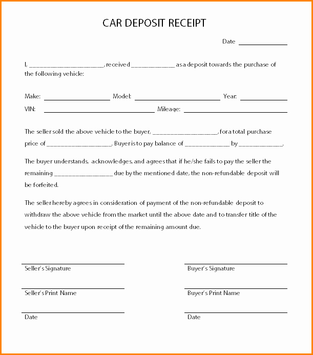 Car Deposit Contract Template Awesome 8 Receipt for Car Sale