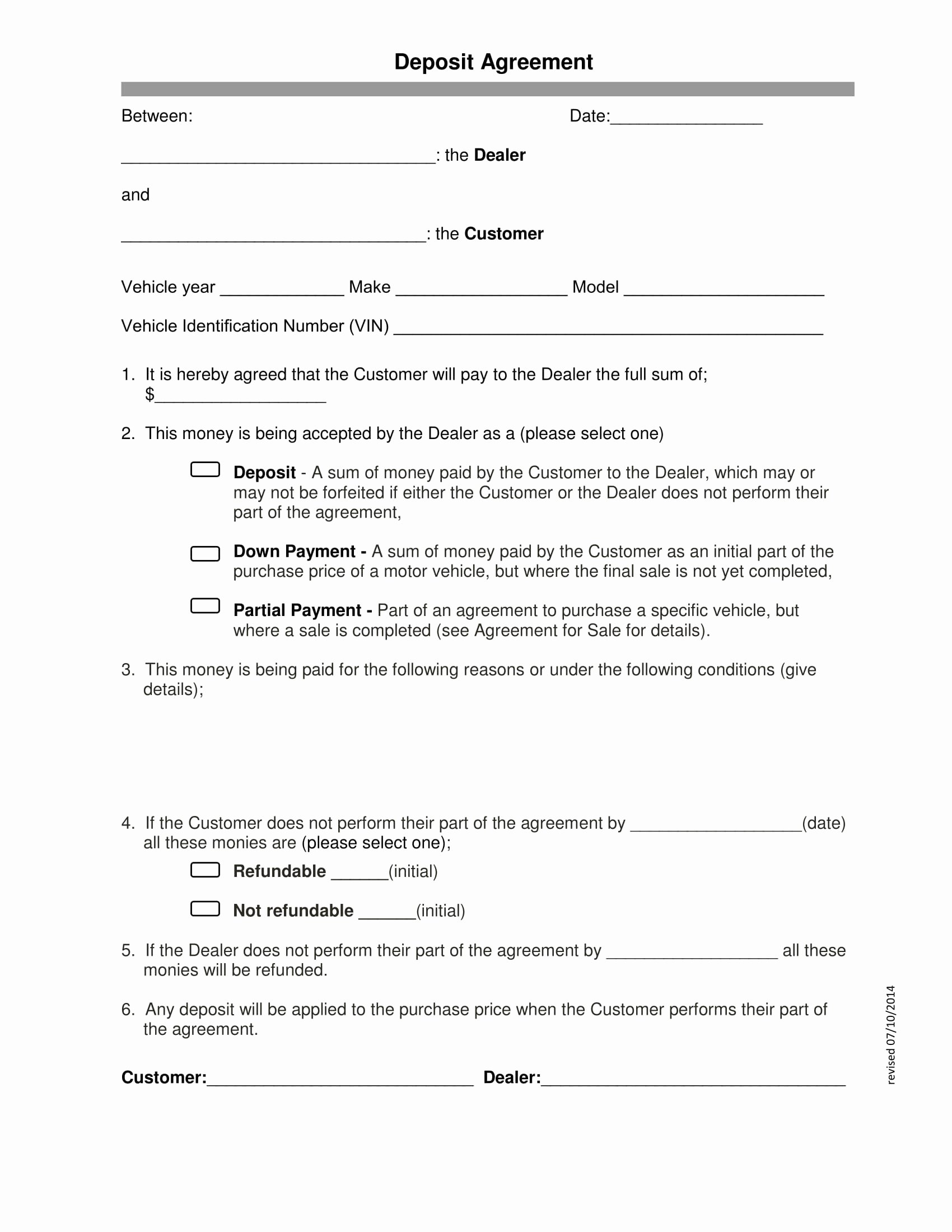 Car Deposit Contract Template Beautiful Dealership Agreement format