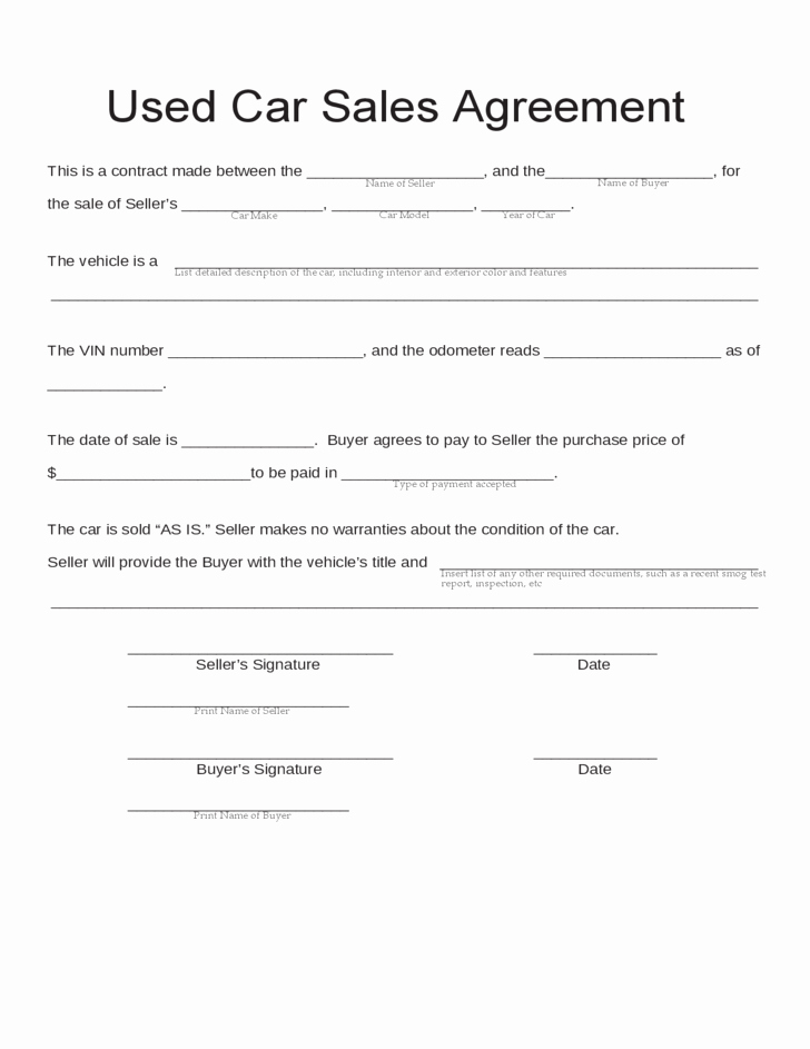 Car Deposit Contract Template Best Of Blank Used Car Sales Agreement Free Download