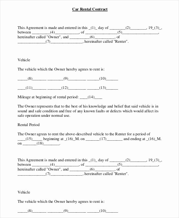 Car Deposit Contract Template New Car Rental Agreement – 11 Free Word Pdf Documents