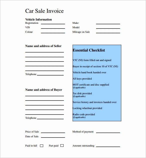 Car Deposit Receipt Word Luxury Used Car Sales Invoice Template Uk