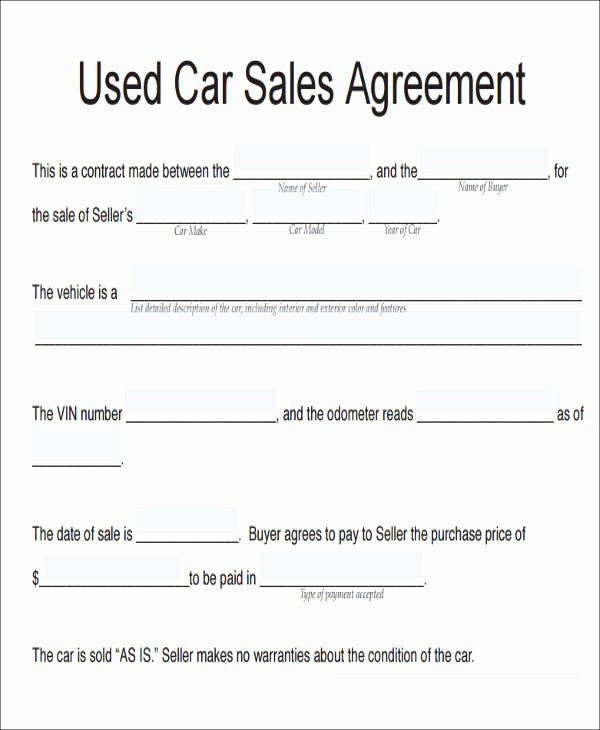 Car Payment Contract Template Best Of Car Sale Agreement