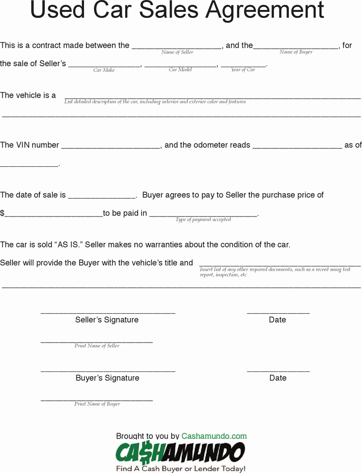 Car Payment Contract Template Elegant Car Sale Agreement