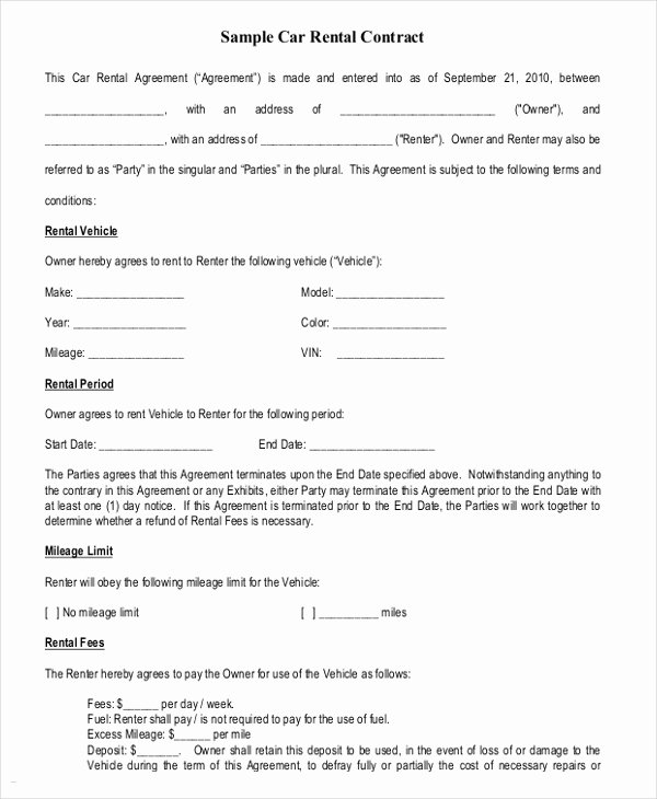 Car Payment Contract Template Fresh 17 Car Rental Agreement Templates Free Word Pdf format