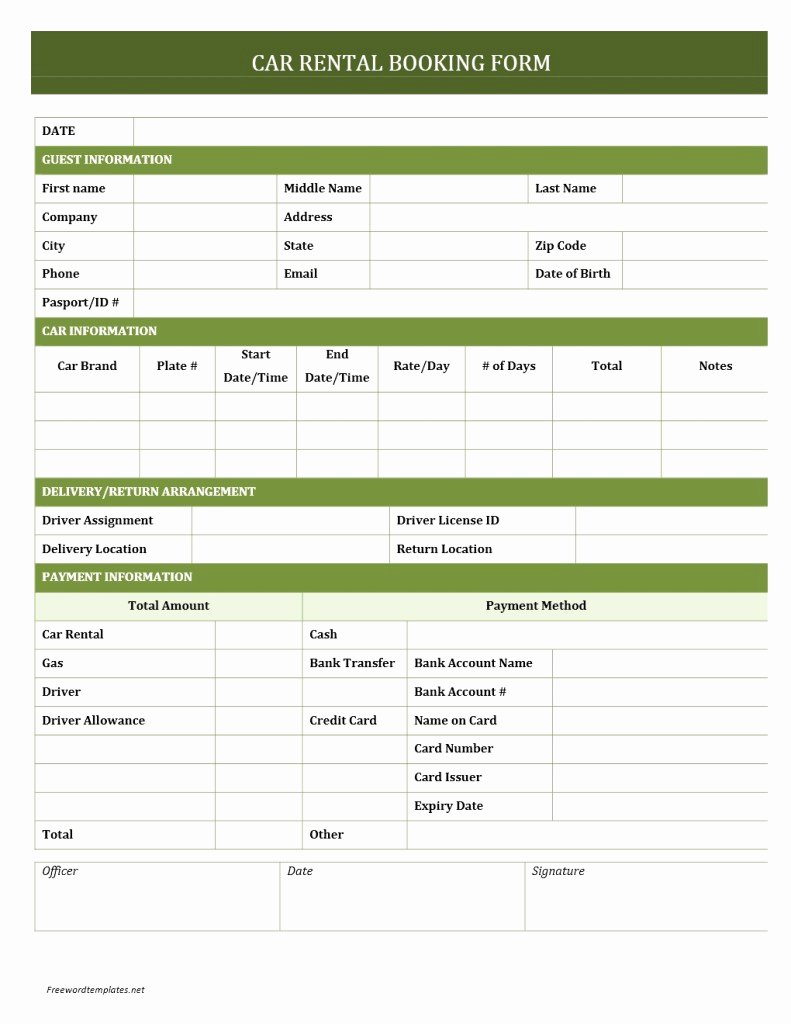 Car Rental Receipt Template Awesome Car Rental Booking form