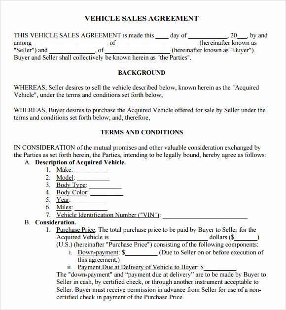 Car Sale Contract Template Fresh 12 Purchase and Sale Agreements – Samples Examples