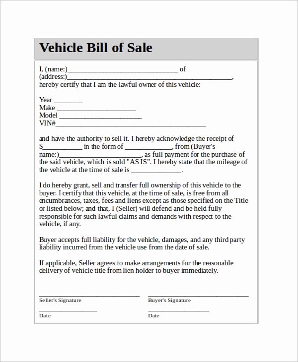 Car Sale Contract Template Inspirational Vehicle Bill Of Sale Template 14 Free Word Pdf