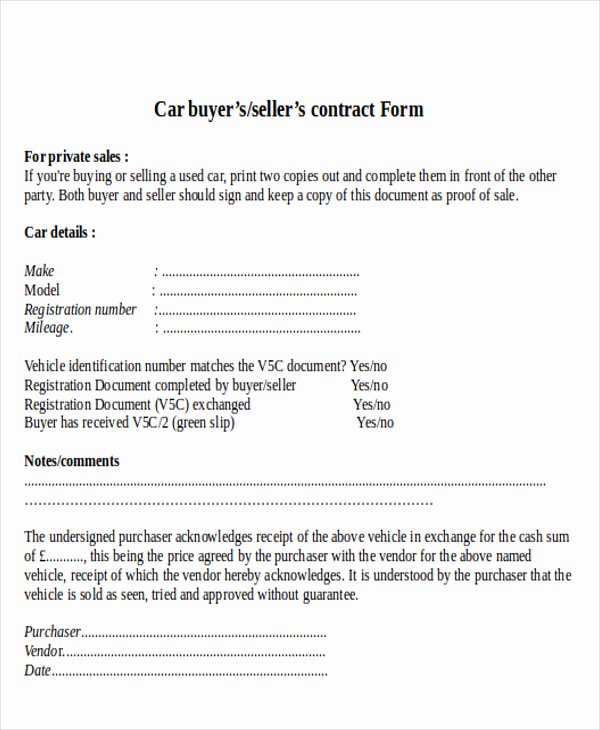 Car Sale Contract Template Lovely Sample Used Car Sale Contract 7 Examples In Word Pdf