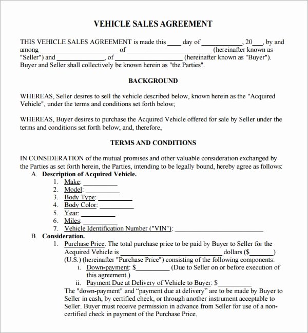 Car Sale Contract Template Unique 6 Free Sales Agreement Templates Excel Pdf formats
