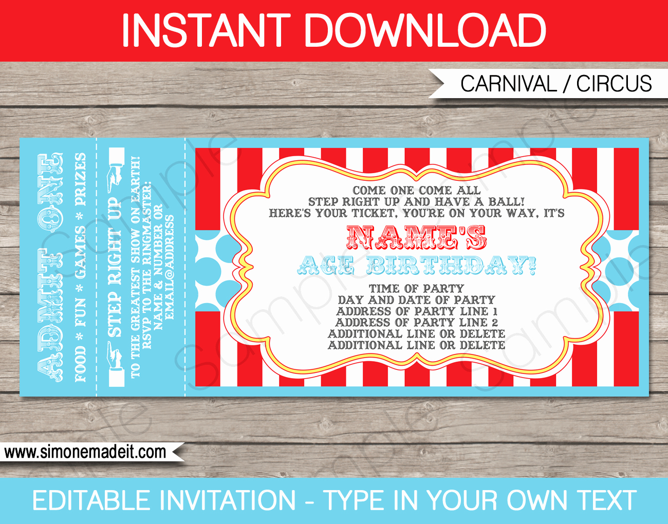 Carnival Invitation Templates Fresh Circus Party Ticket Invitation Template