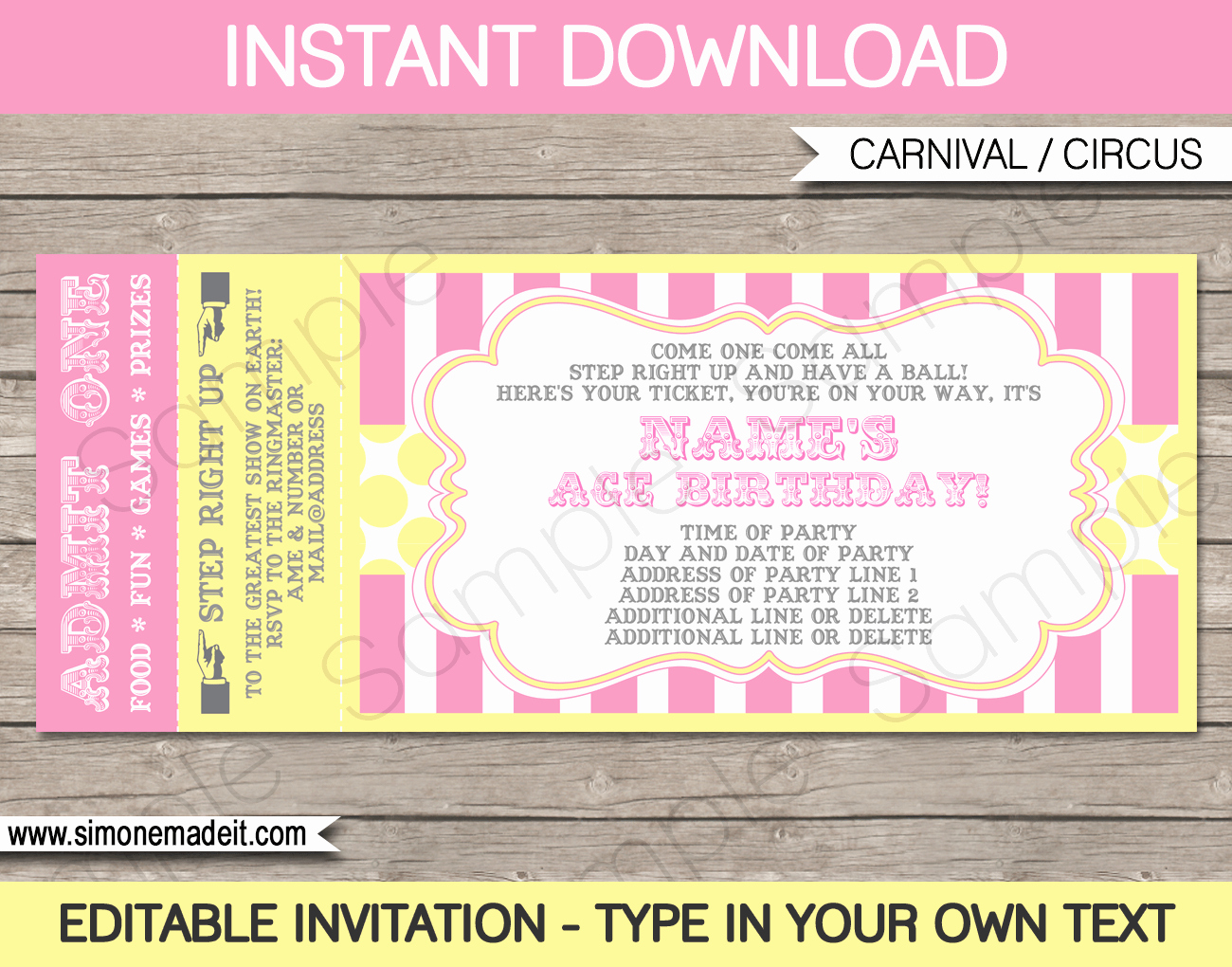 Carnival Invitation Templates Inspirational Carnival Birthday Ticket Invitation Template