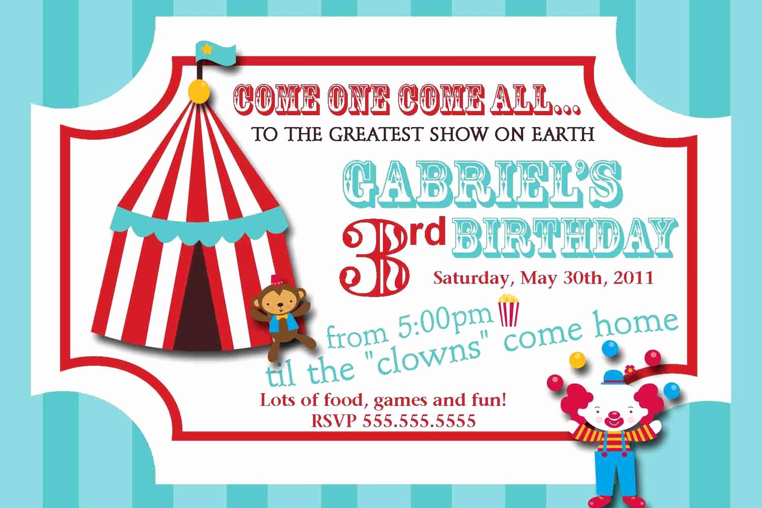 Carnival Invitation Templates Inspirational Carnival Circus Ticket Birthday Invitation by