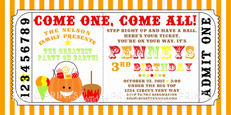 Carnival Invitation Templates Inspirational Fall Carnival Printable Ticket Invite Dimple Prints Shop