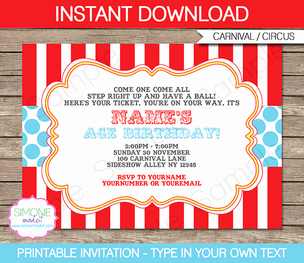 Carnival Invitation Templates New Circus Invitation Template Red Aqua