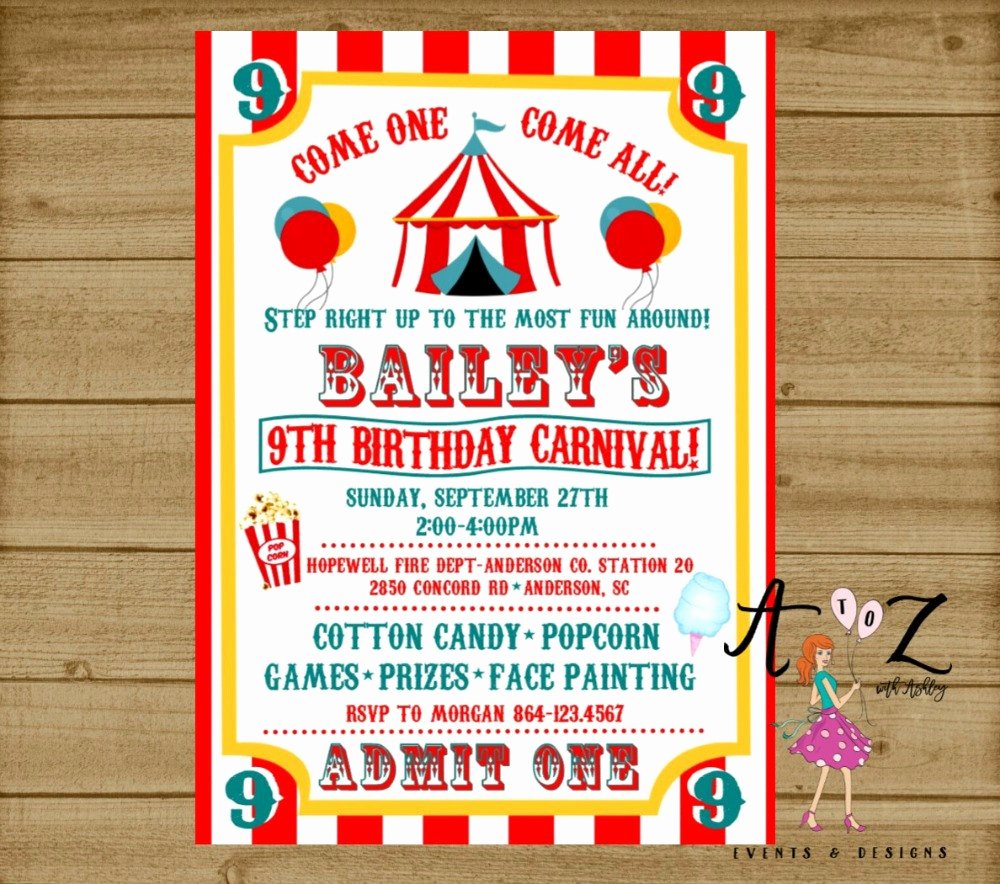 Carnival Ticket Birthday Invitations Awesome Carnival Birthday Invitation Carnival Party Carnival Ticket