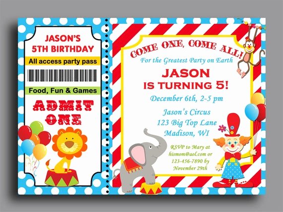 Carnival Ticket Birthday Invitations Awesome Circus Carnival Ticket Birthday Invitation Printable or