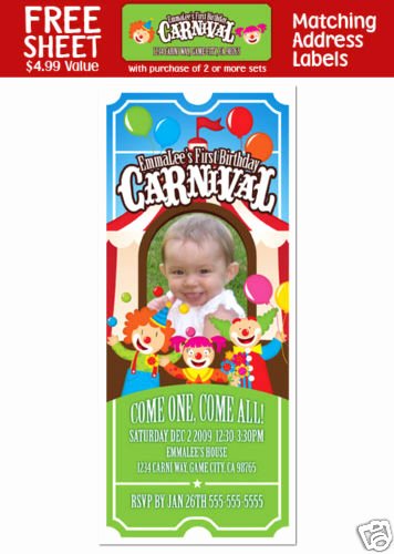 Carnival Ticket Birthday Invitations Beautiful 6 Carnival Circus Clown Birthday Ticket Invitations
