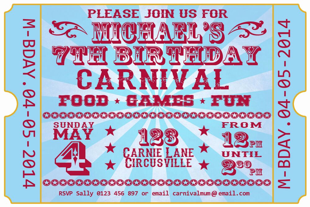 Carnival Ticket Birthday Invitations Best Of Carnival Festival Ticket Birthday Party Invite Invitation