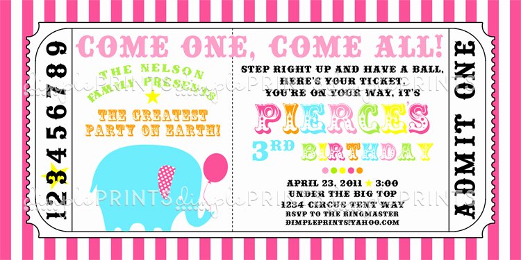 Carnival Ticket Birthday Invitations Fresh Circus Carnival Ticket Printable Invite Dimple Prints Shop