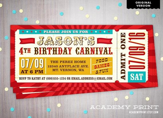 Carnival Ticket Birthday Invitations Lovely Printable Children S Birthday Carnival Ticket Invitation