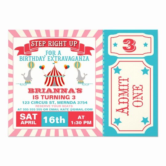 Carnival Ticket Birthday Invitations New Girls Circus Ticket Birthday Party Invitation