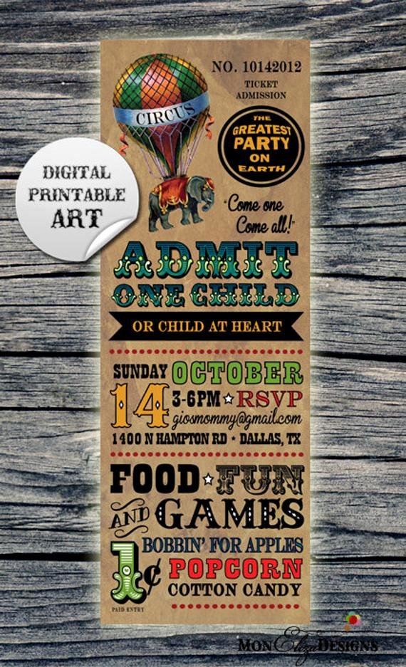 Carnival Ticket Birthday Invitations Unique Vintage Circus Ticket Birthday Invitation