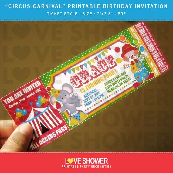 Carnival Ticket Invitation Awesome Circus Carnival Printable Birthday Invitation Ticket Style