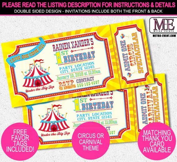 Carnival Ticket Invitation Luxury Traditional Ticket Style Carnival or Circus Invitations