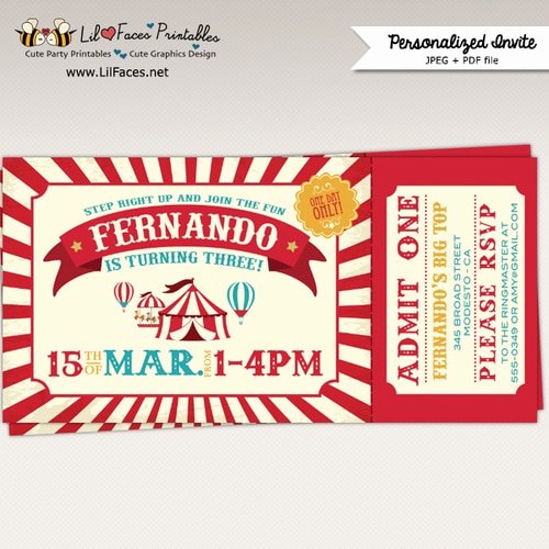 Carnival Ticket Invitation Template Free Awesome Vintage Circus Birthday Party Ticket Invitation