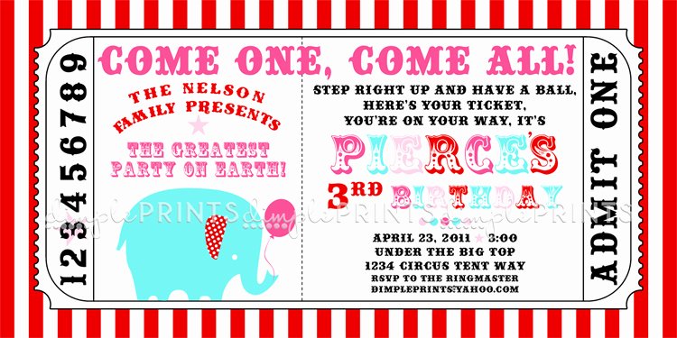 Carnival Ticket Invitation Template Free Beautiful Circus Carnival Ticket Printable Invite Dimple Prints Shop