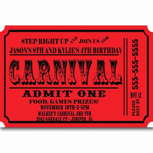 Carnival Ticket Invitation Template Free Elegant Carnival Ticket Birthday Party Invitations Announcement