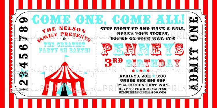 Carnival Ticket Invitation Template Free Elegant Circus Tent Ticket Printable Invitation Dimple Prints Shop