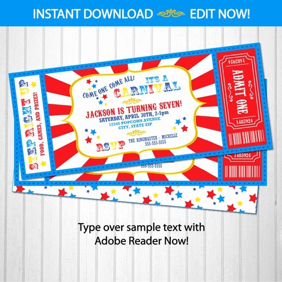 Carnival Ticket Invitation Template Free Inspirational Carnival Invitations Carnival theme Party Carnival