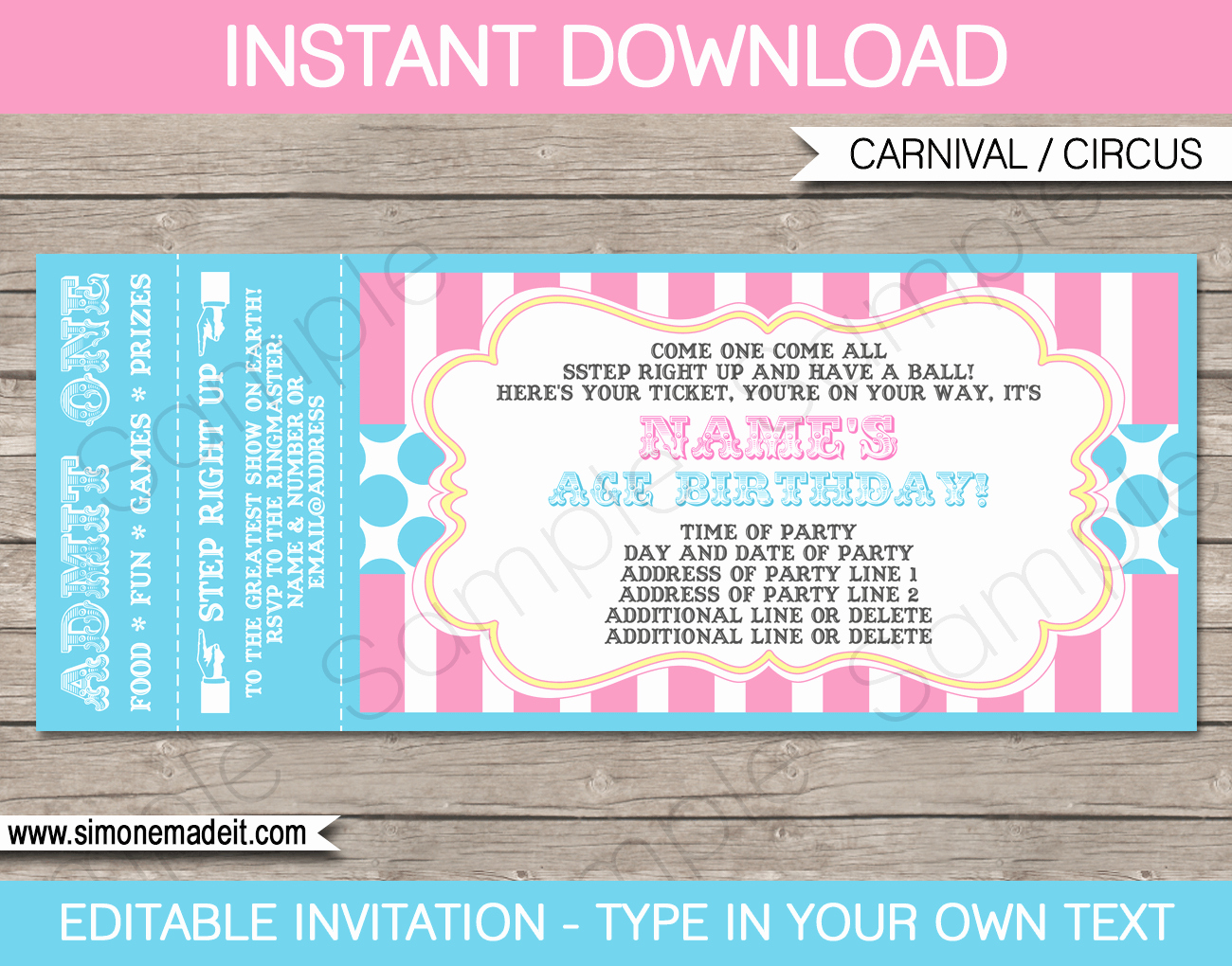 Carnival Ticket Invitation Template Free New Carnival Party Ticket Invitations Template