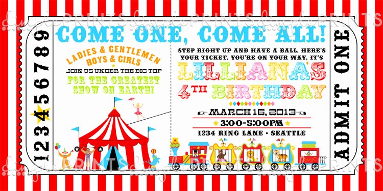 Carnival Ticket Invitation Template Free Unique Circus Ticket Birthday Party Invite Dimple Prints Shop