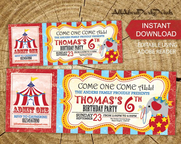 Carnival Ticket Invitations Best Of Instant Download Carnival Circus Birthday theme Birthday