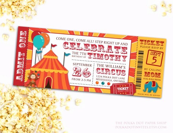 Carnival Ticket Invitations Elegant Circus Party Ticket Invitation Birthday Party Invitation