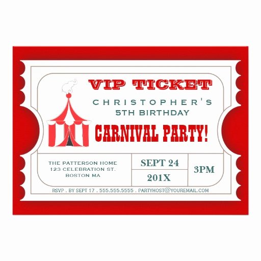 Carnival Ticket Invitations Fresh Circus Carnival Birthday Party Ticket Invitation 5&quot; X 7