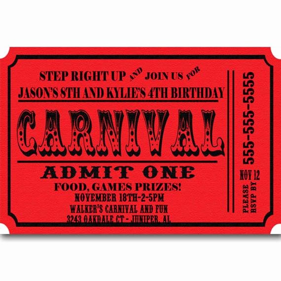 Carnival Ticket Invitations Inspirational Carnival Ticket Birthday Party Invitations by Partiesr4fun