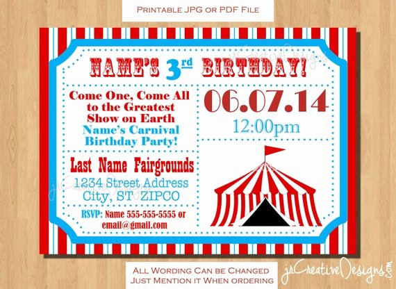 Carnival Ticket Invitations Inspirational Circus themed Party Circus Birthday Invitation Ticket