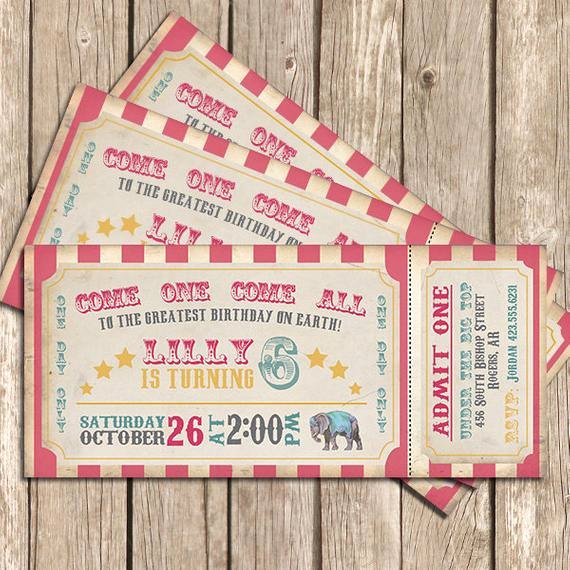 Carnival Ticket Invitations Lovely Circus Birthday Invitation Girl Pink Circus Invitation