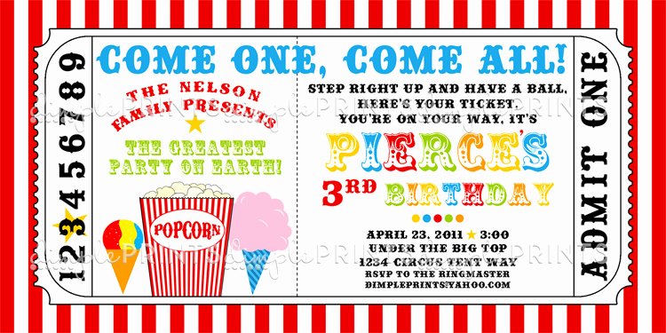 Carnival Ticket Invitations Luxury Carnival Ticket Printable Invite Dimple Prints Shop