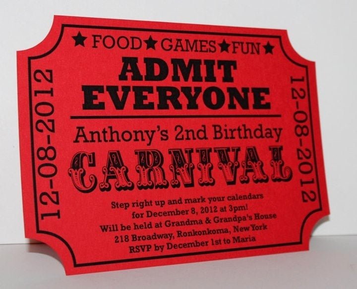 Carnival Ticket Invitations Unique Carnival Birthday Ticket Invitation